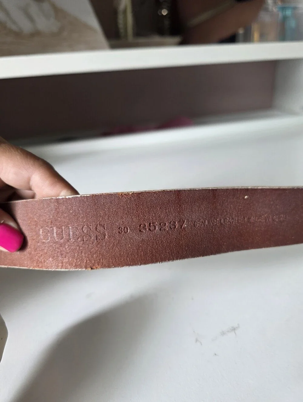 GUESS Vintage Cream Leather Belt with Silver Buckle